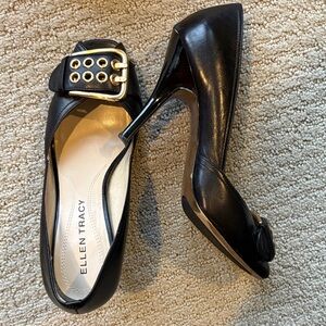 Ellen Tracy Black Heels with Gold Accents